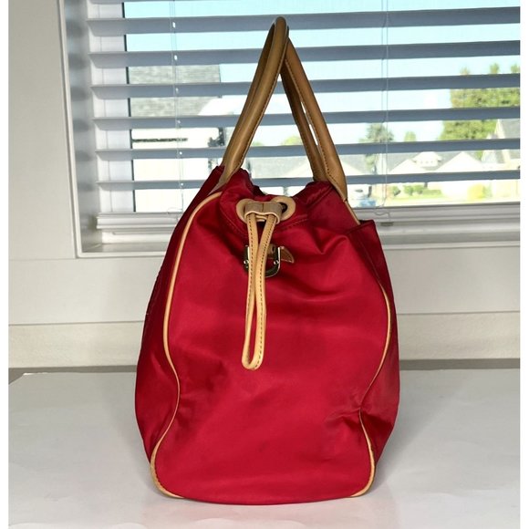 SOLD Tory Burch Red Nylon & Leather Perforated Logo Drawstring Hand Bag Tote - Picture 4 of 12